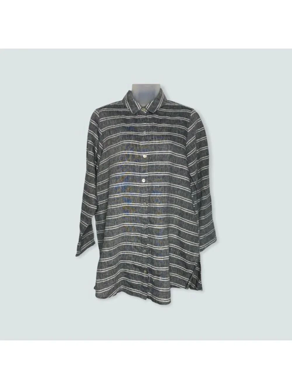 Habitat Clothes to Live in Linen Shirt Button Down Size XS Gray/White Striped